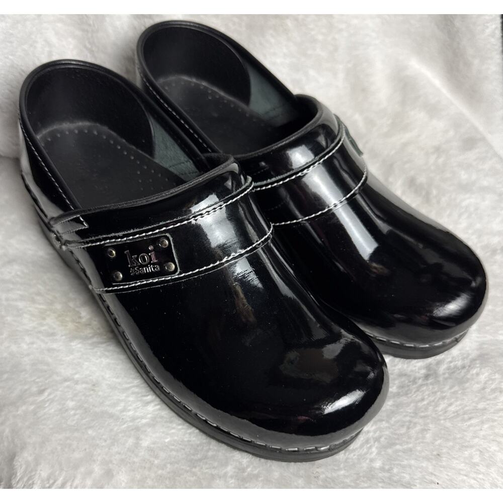 Koi By Sanita Clogs Womens' Size 39‎ Lindsey Slip-On Shoes Black Patent Leather